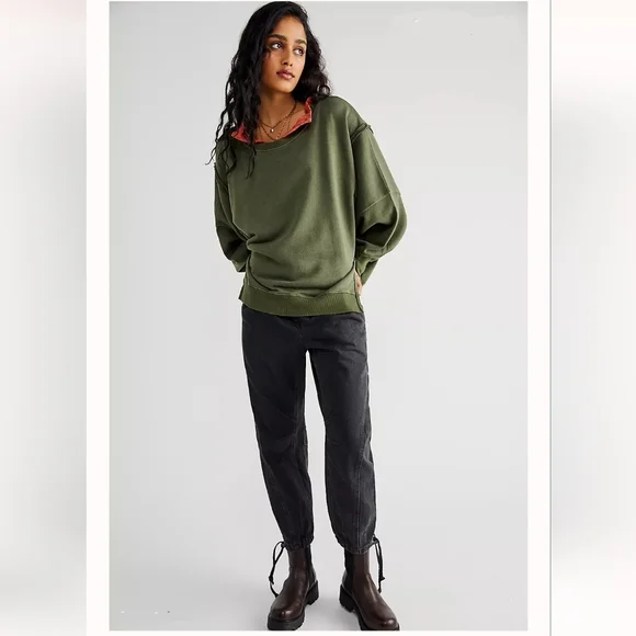 NWT FREE PEOPLE GREEN CAMDEN OVERSIZED PULLOVER We The Free - Picture 2 of 14